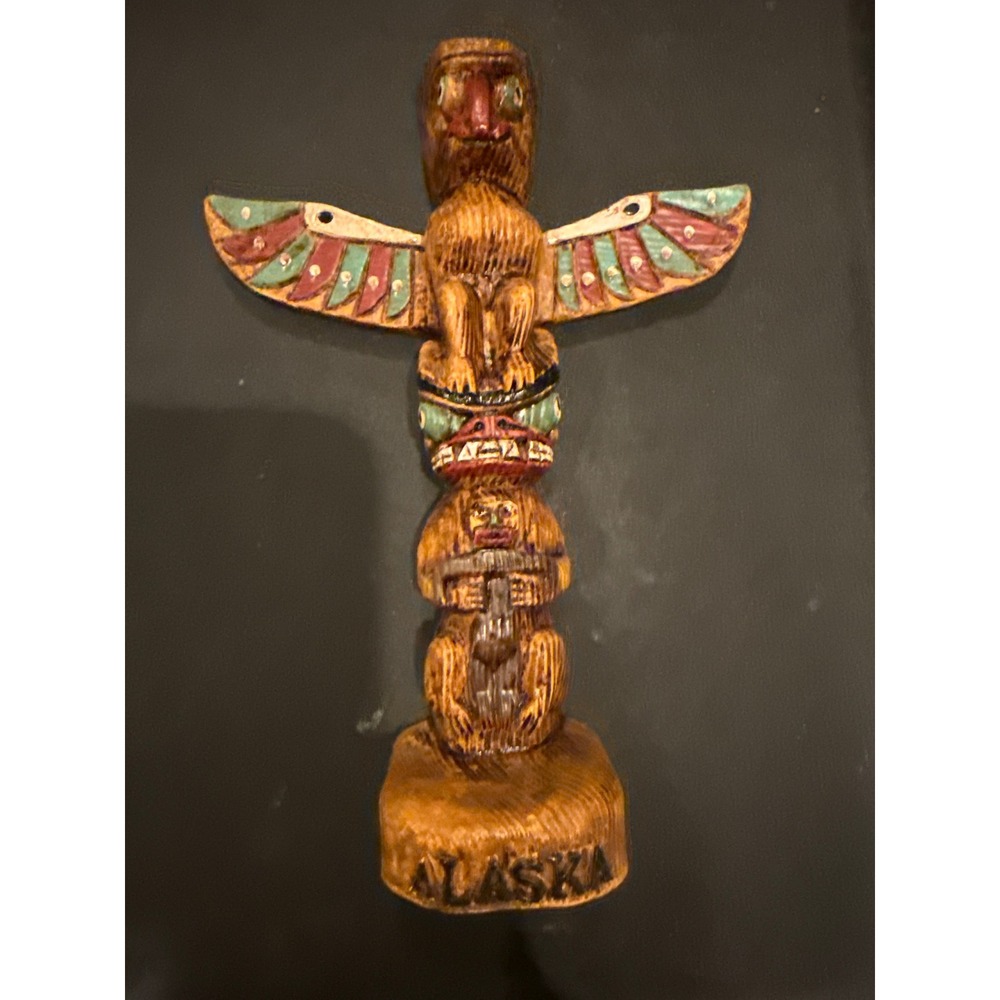 Alaska Totem Pole Figurine Faux Wood Resin Thunderbird Bear Decor